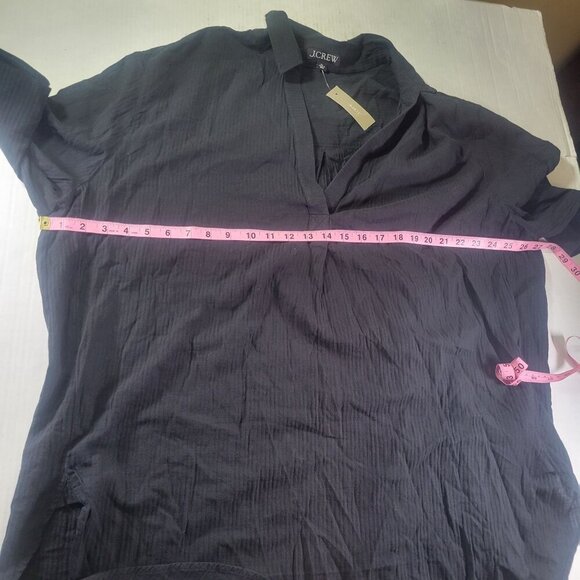 J.Crew Women Black Cotton Lightweight Collared V-Neck Tunic Top Shirt Size XL - Picture 4 of 8